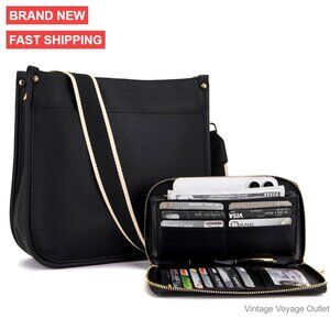 Vegan Leather Hobo Crossbody Bag Set with Wallet, Adjustable Strap